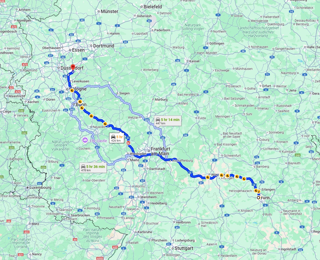 Anreise von Fürth Zu Solingen Über via A3