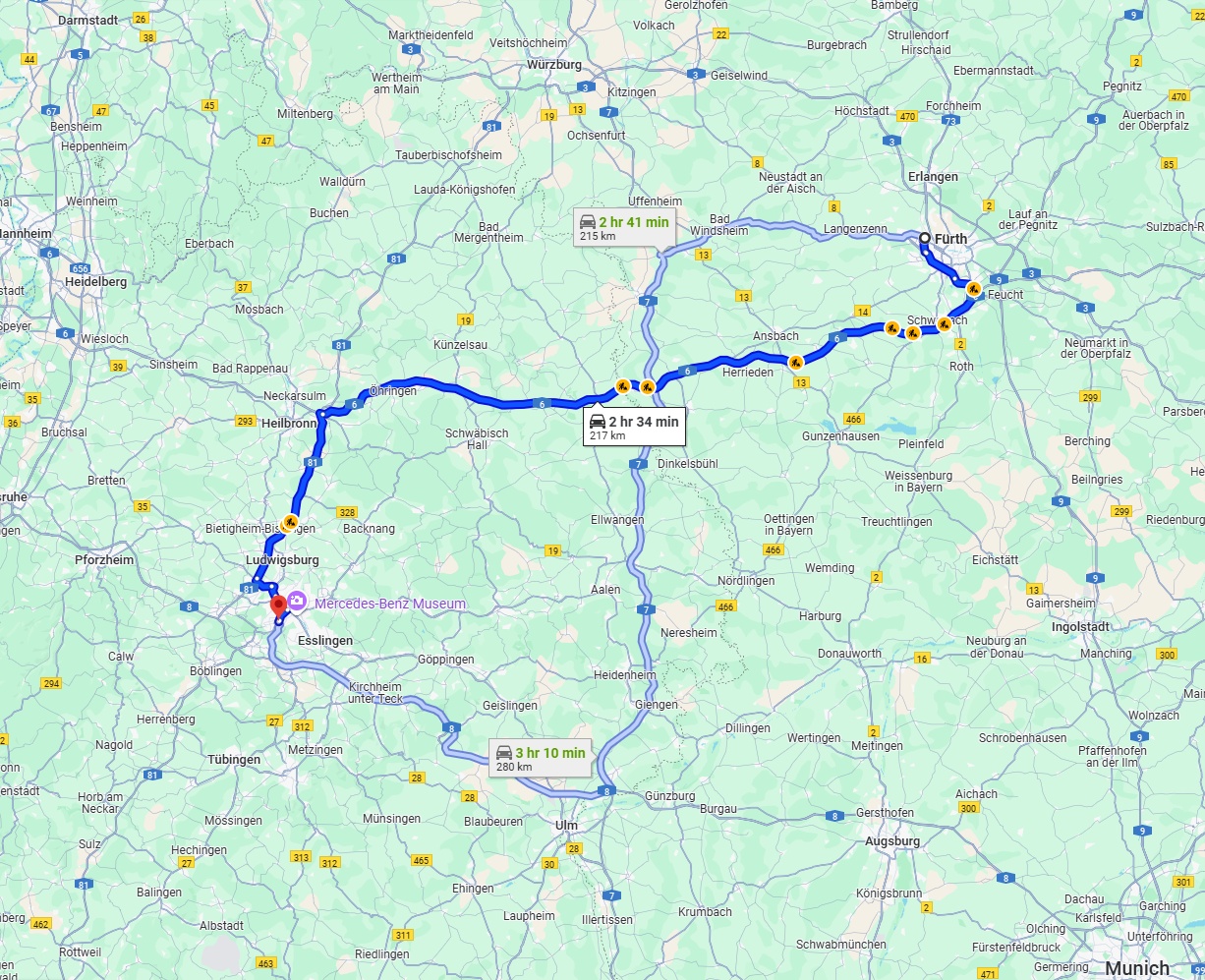 Anreise von Fürth Zu Stuttgart Über via A6