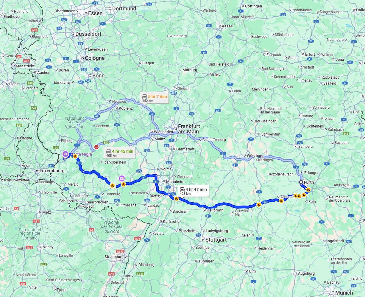 Anreise von Fürth Zu Trier Über via A6