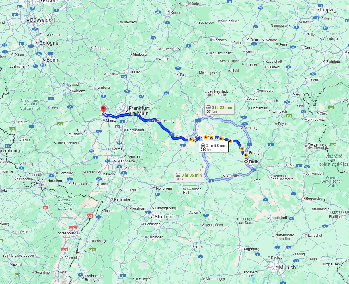 Anreise von Fürth Zu Wiesbaden Über via A3