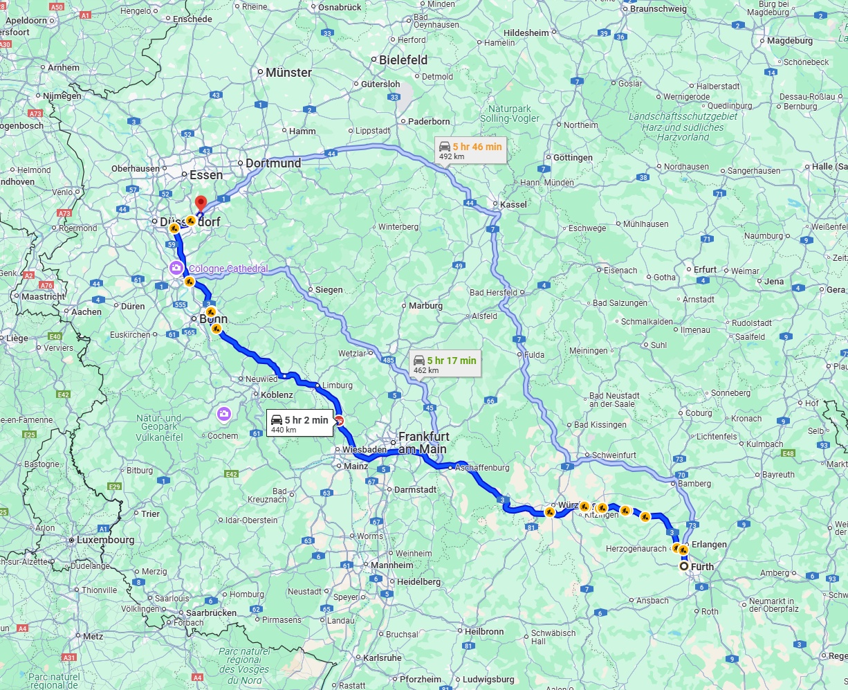 Anreise von Fürth Zu Wuppertal Über via A3