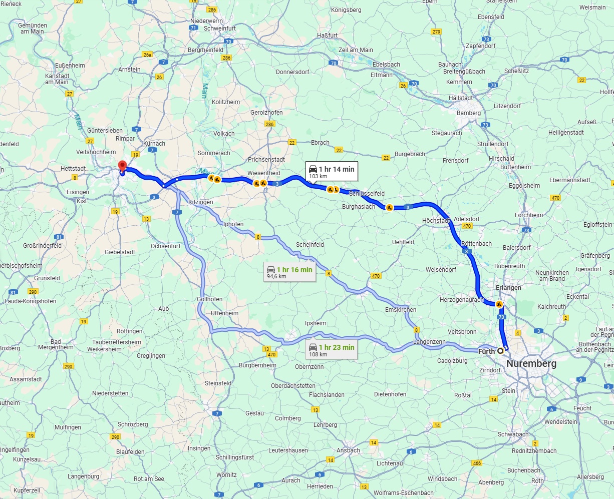 Anreise von Fürth Zu Würzburg Über via A3