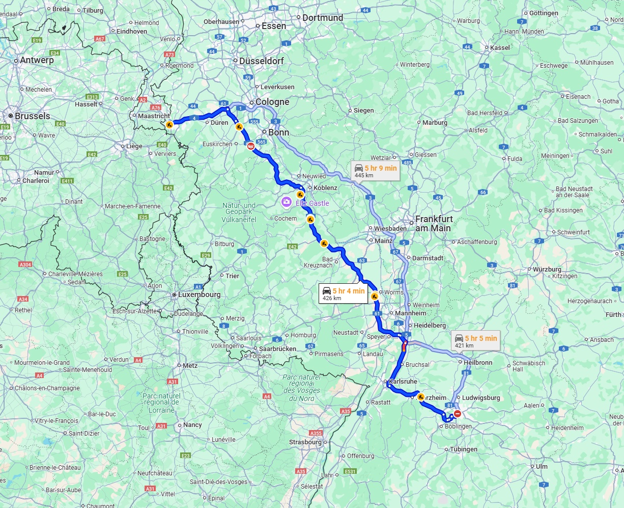 Anreise von Stuttgart Zu Aachen Über via A61