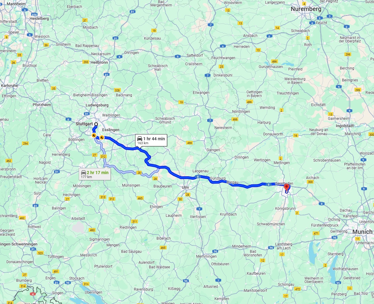 Anreise von Stuttgart Zu Augsburg Über via A8