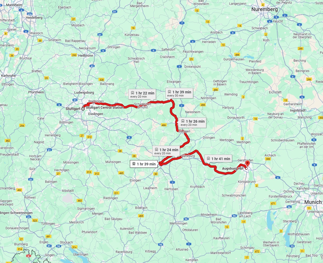 Anreise von Stuttgart Zu Augsburg Über 