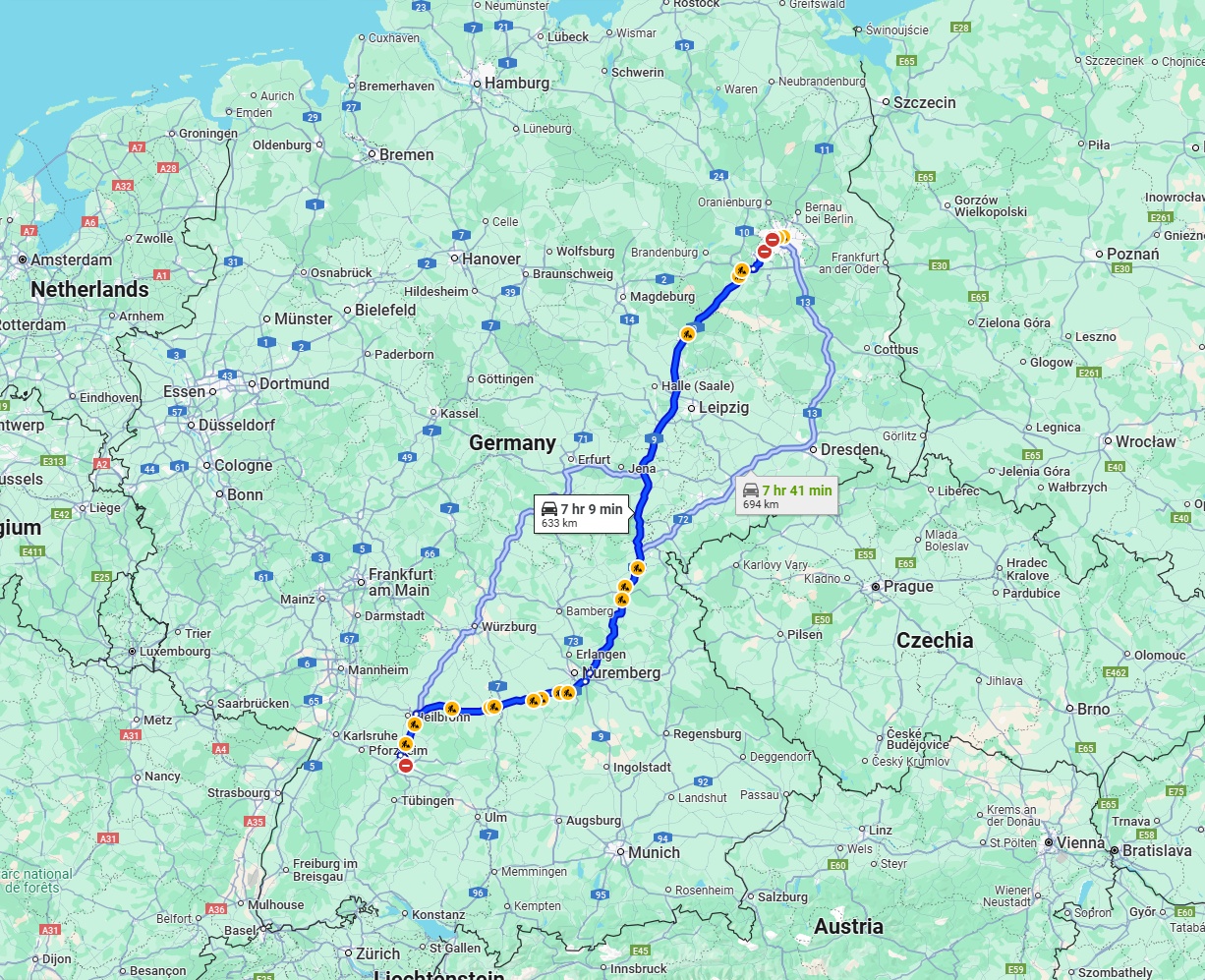 Anreise von Stuttgart Zu Berlin Über via A9