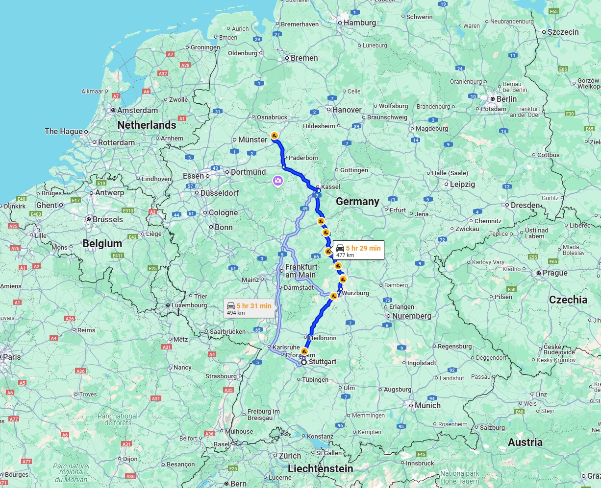 Anreise von Stuttgart Zu Bielefeld Über via A81 and A7