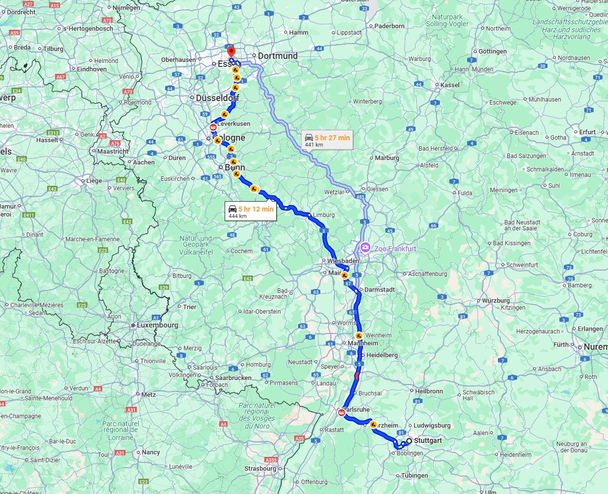 Anreise von Stuttgart Zu Bochum Über via A3