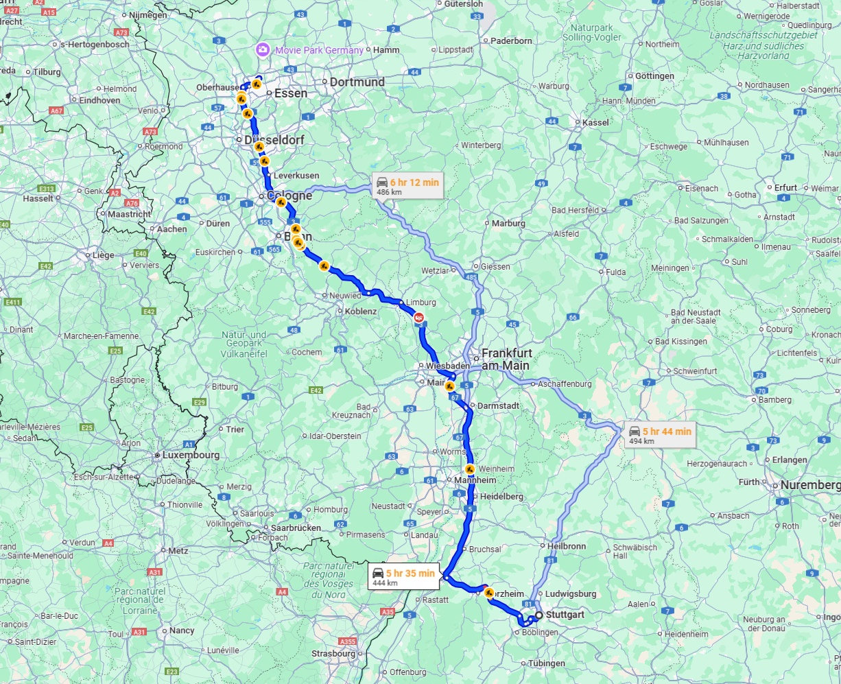 Anreise von Stuttgart Zu Bottrop Über via A3
