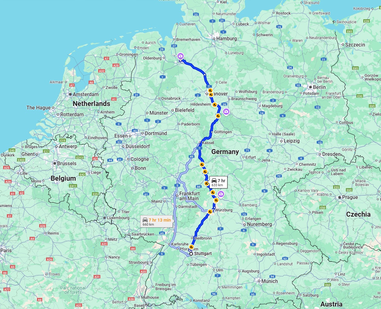Anreise von Stuttgart Zu Bremen Über via A7