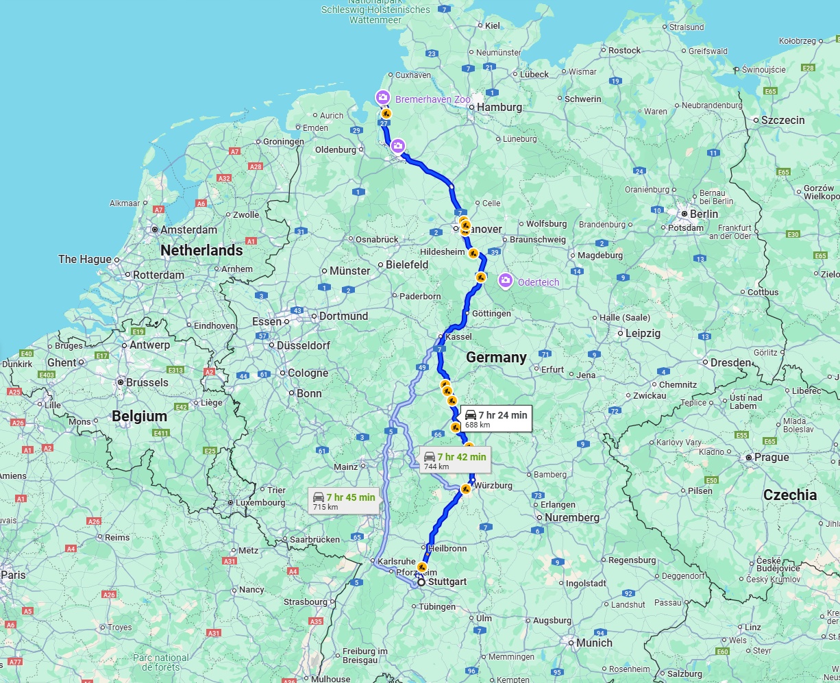 Anreise von Stuttgart Zu Bremerhaven Über via A7