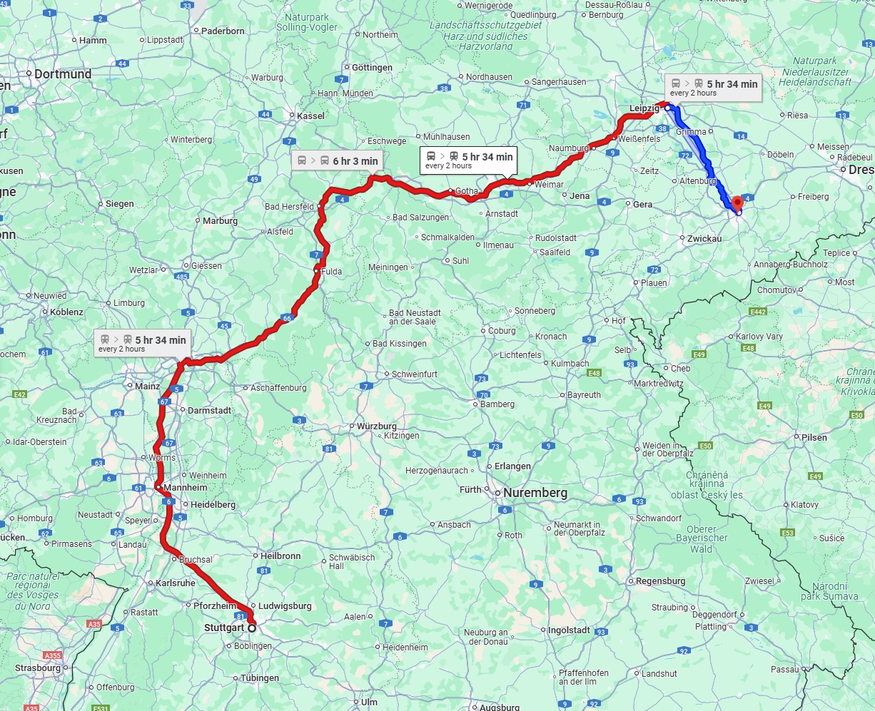 Anreise von Stuttgart Zu Chemnitz Über 