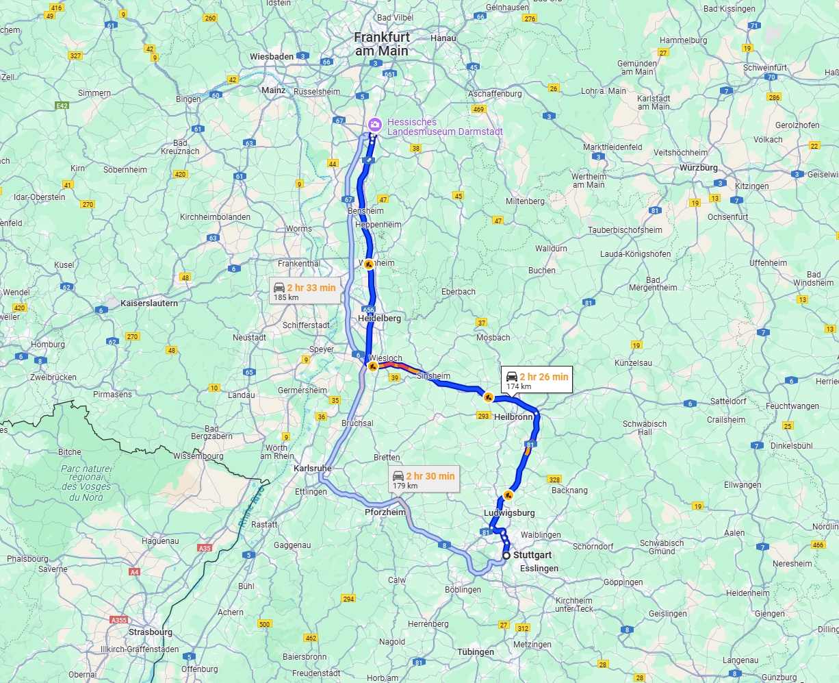 Anreise von Stuttgart Zu Darmstadt Über via A6 and A5