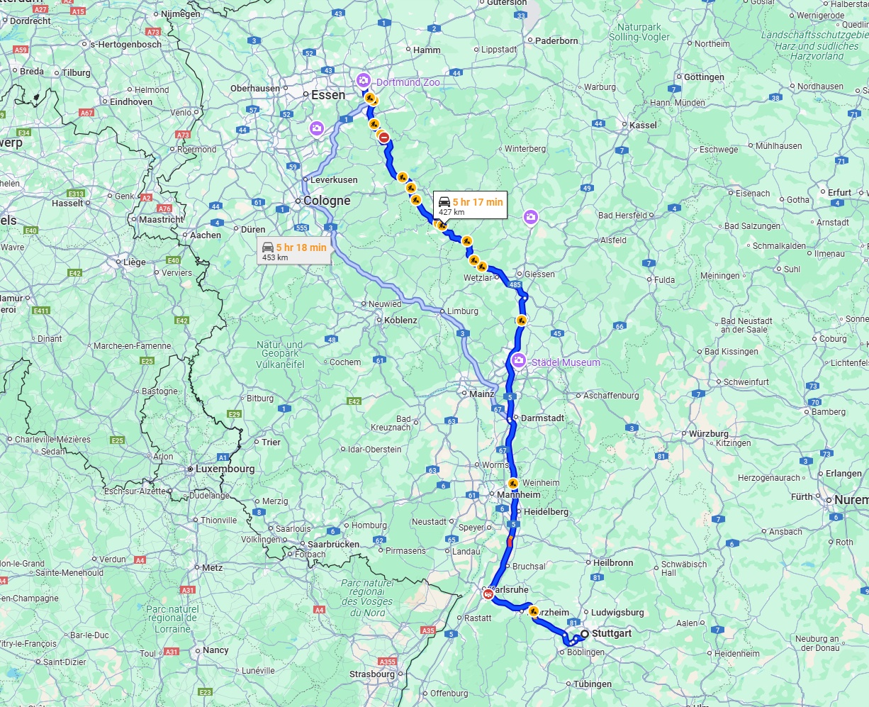 Anreise von Stuttgart Zu Dortmund Über via A5 and A45