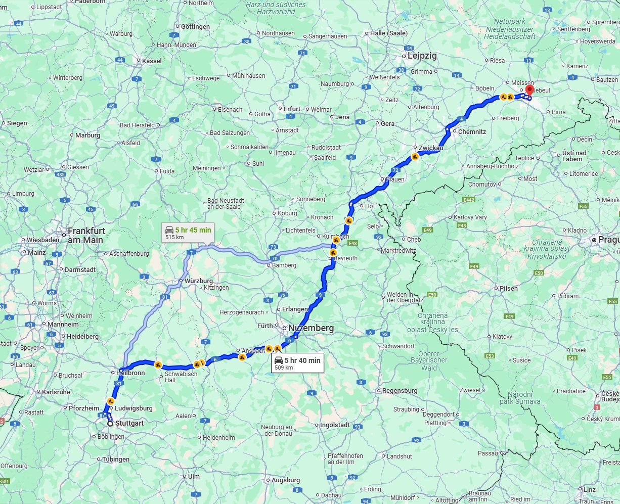 Anreise von Stuttgart Zu Dresden Über via A6