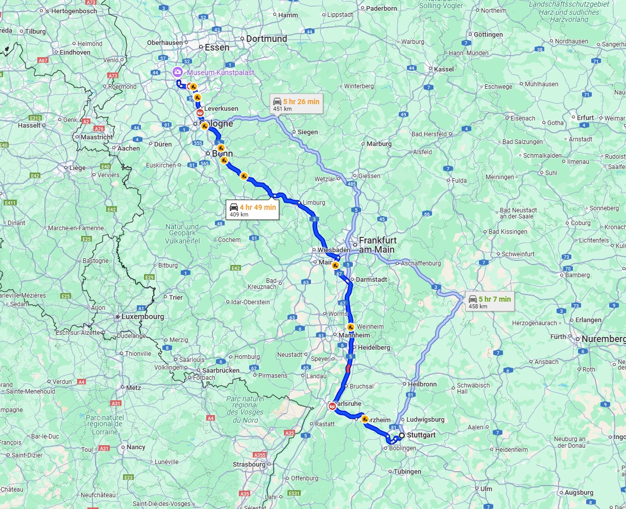 Anreise von Stuttgart Zu Düsseldorf Über via A5 and A3