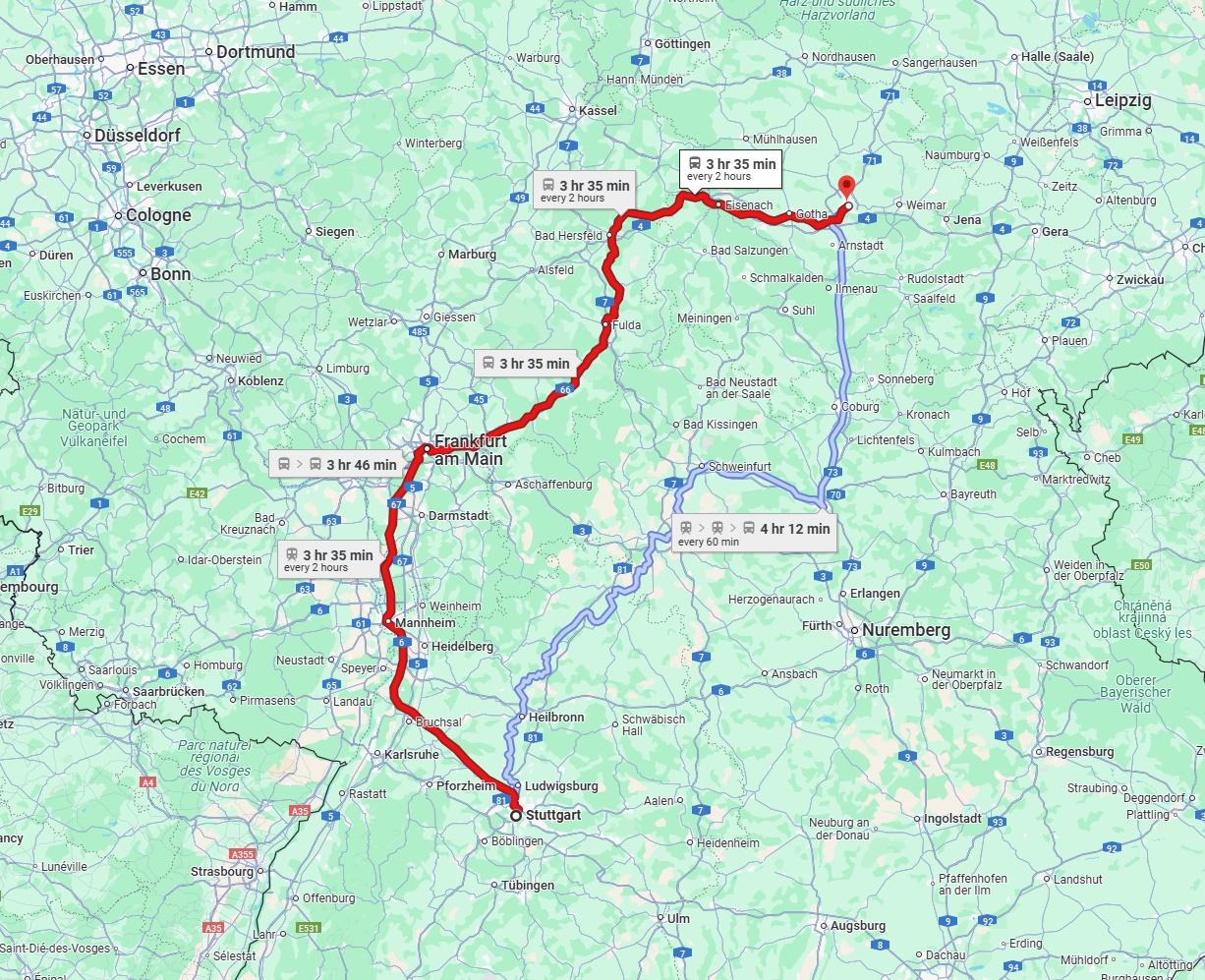 Anreise von Stuttgart Zu Erfurt Über 