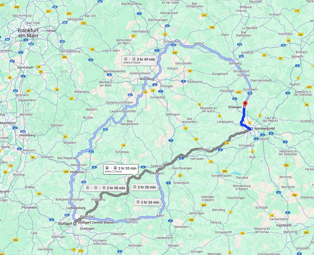 Anreise von Stuttgart Zu Erlangen Über 
