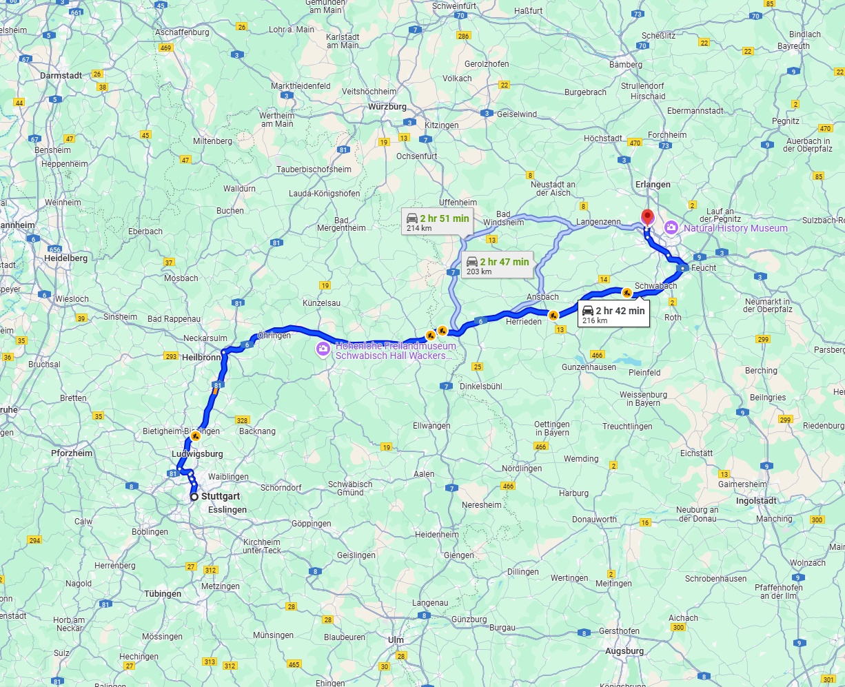 Anreise von Stuttgart Zu Fürth Über via A6