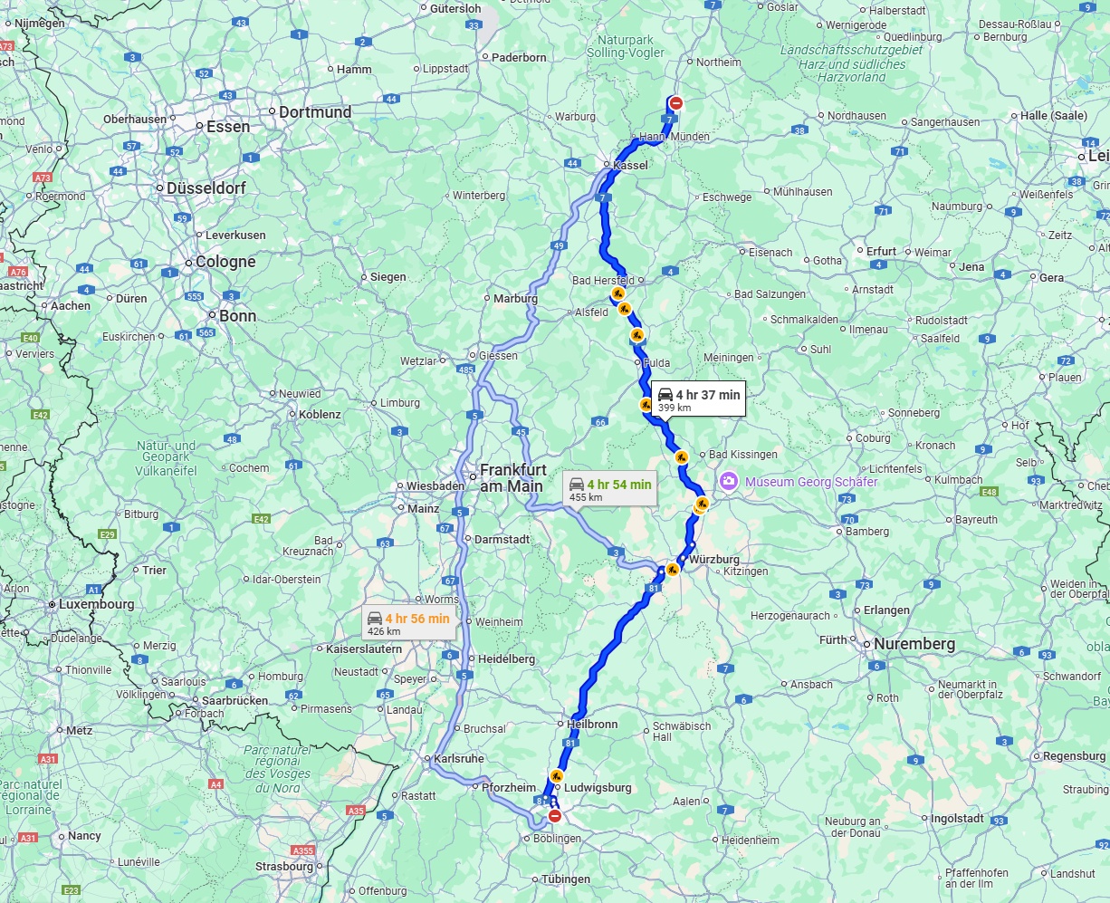 Anreise von Stuttgart Zu Göttingen Über via A81 and A7