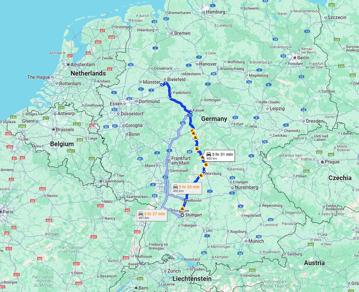 Anreise von Stuttgart Zu Gütersloh Über via A7