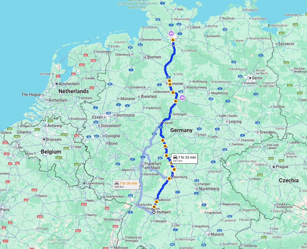 Anreise von Stuttgart Zu Hamburg Über via A7
