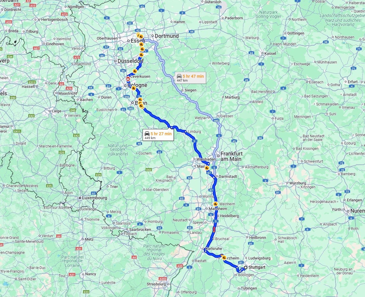 Anreise von Stuttgart Zu Herne Über via A3