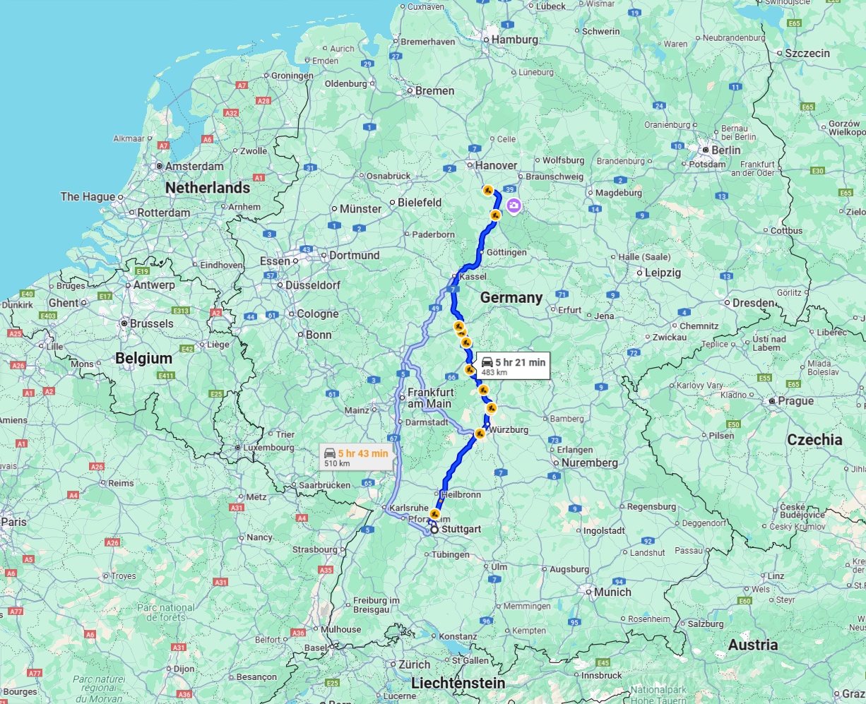 Anreise von Stuttgart Zu Hildesheim Über via A7