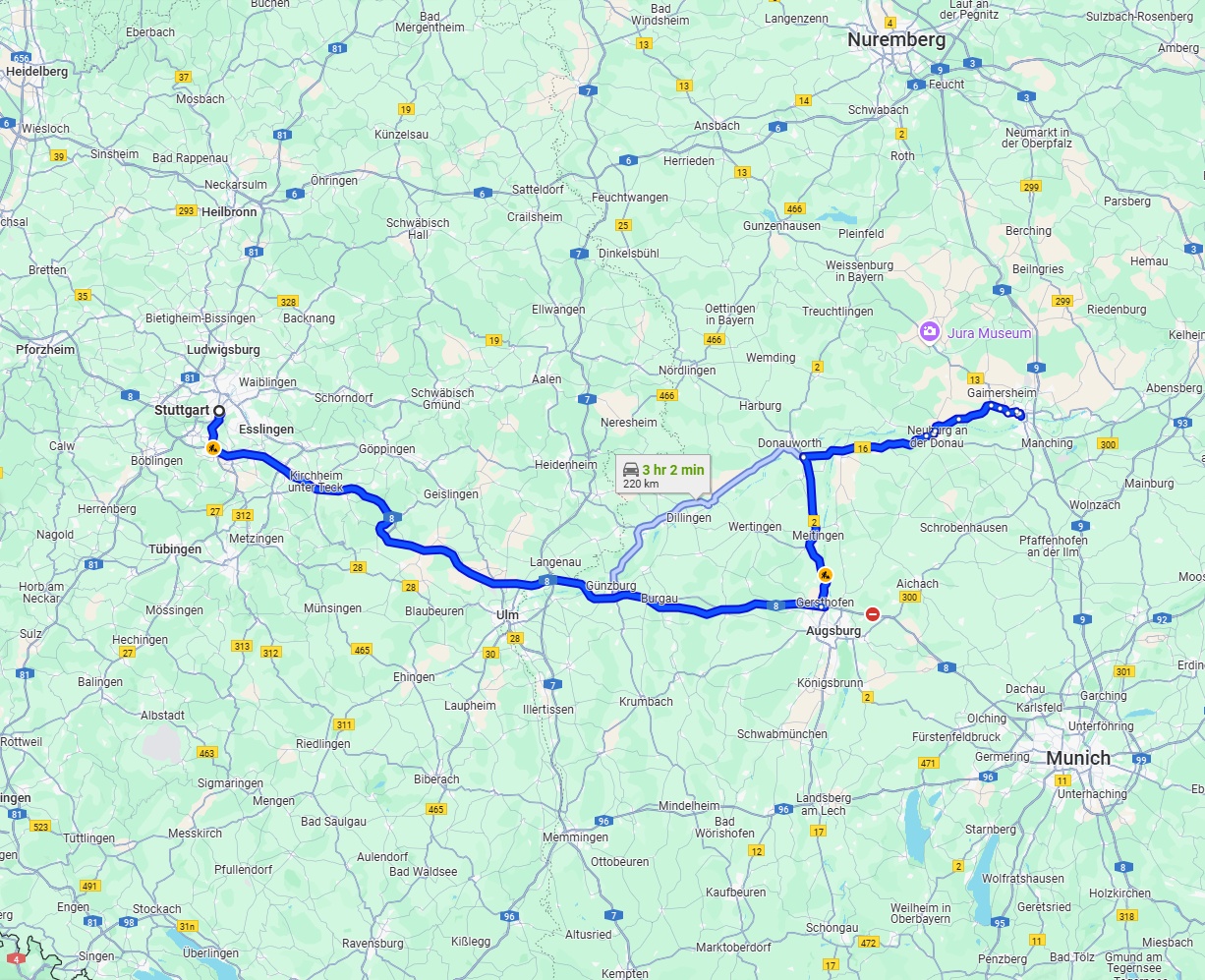 Anreise von Stuttgart Zu Ingolstadt Über via A8
