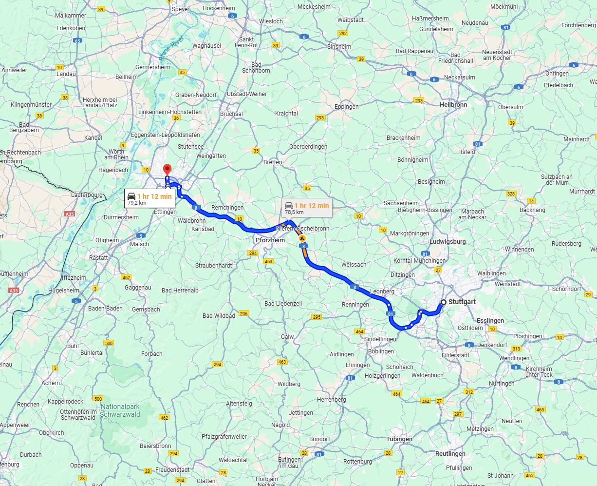 Anreise von Stuttgart Zu Karlsruhe Über via A8