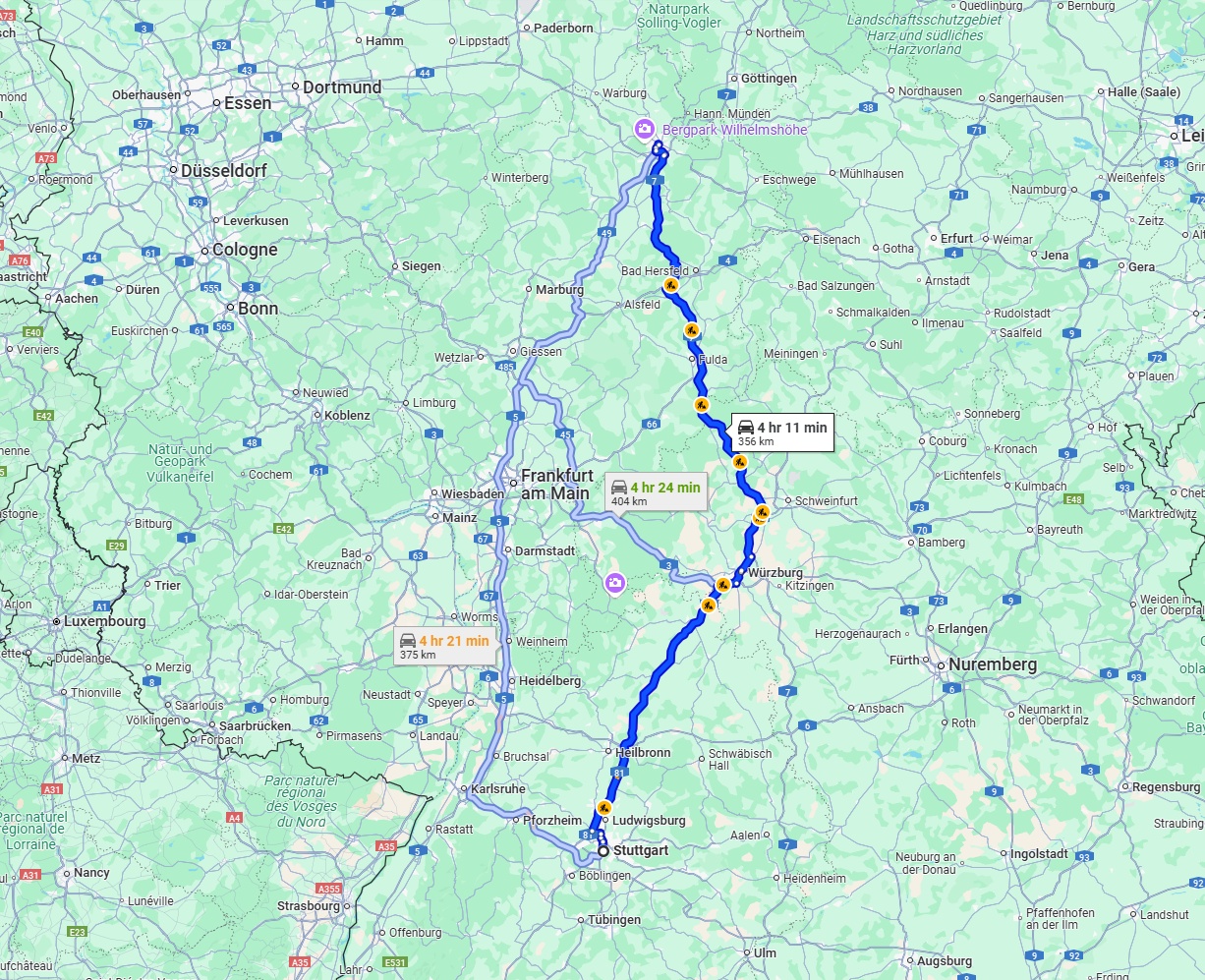 Anreise von Stuttgart Zu Kassel Über via A81 and A7