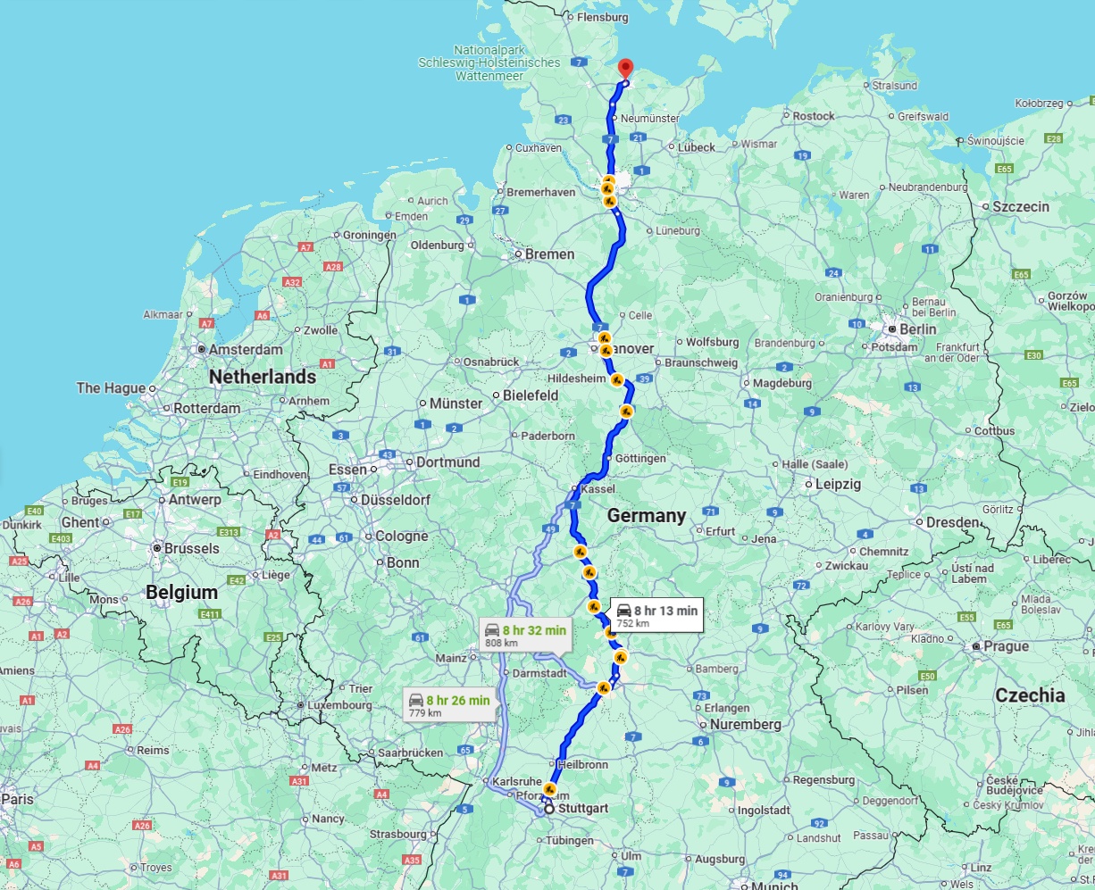 Anreise von Stuttgart Zu Kiel Über via A7