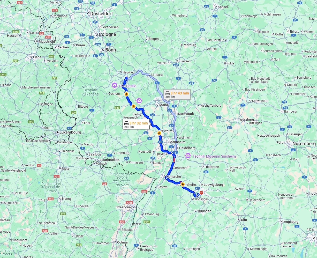 Anreise von Stuttgart Zu Koblenz Über via A61