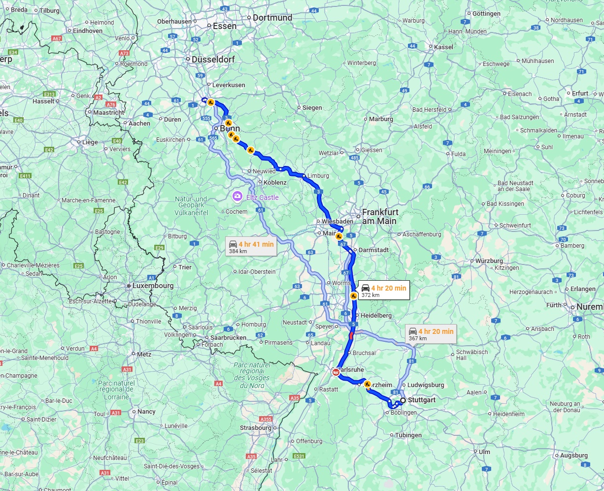 Anreise von Stuttgart Zu Köln Über via A5 and A3