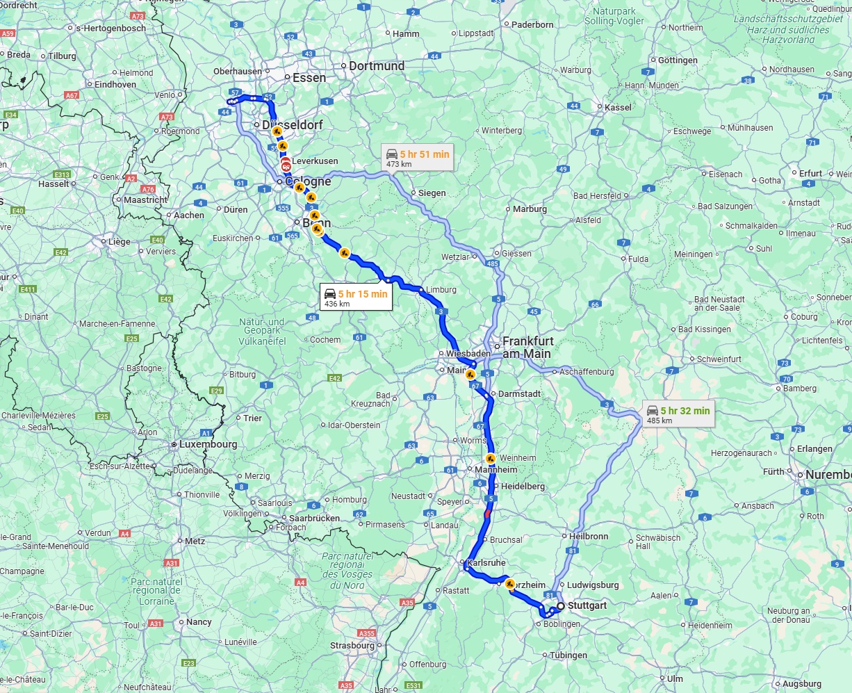 Anreise von Stuttgart Zu Krefeld Über via A3