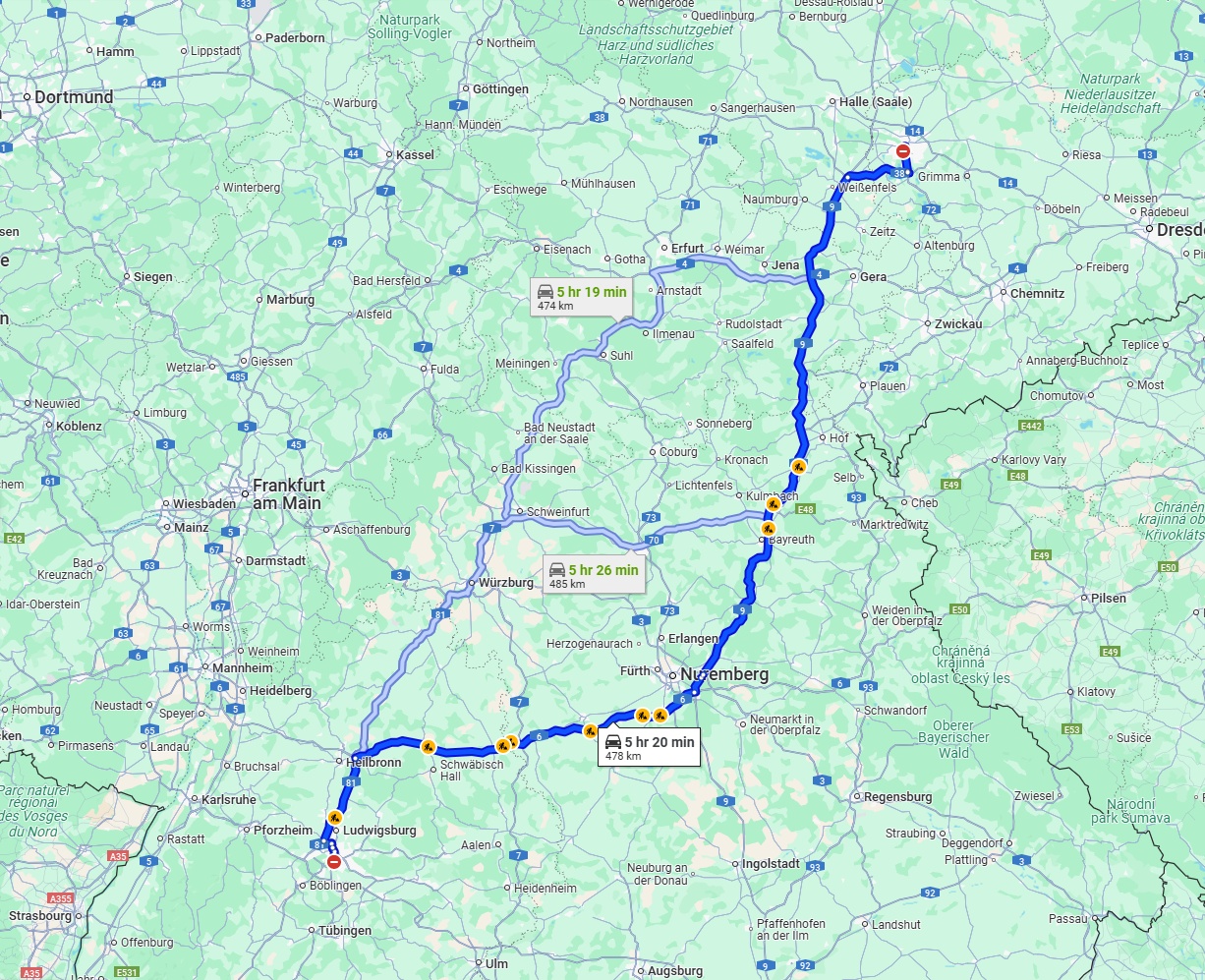 Anreise von Stuttgart Zu Leipzig Über via A6 and A9