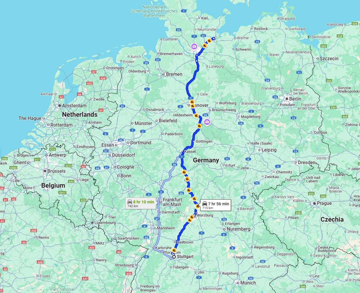 Anreise von Stuttgart Zu Lübeck Über via A7