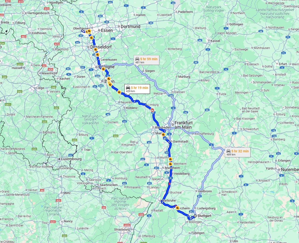 Anreise von Stuttgart Zu Moers Über via A3