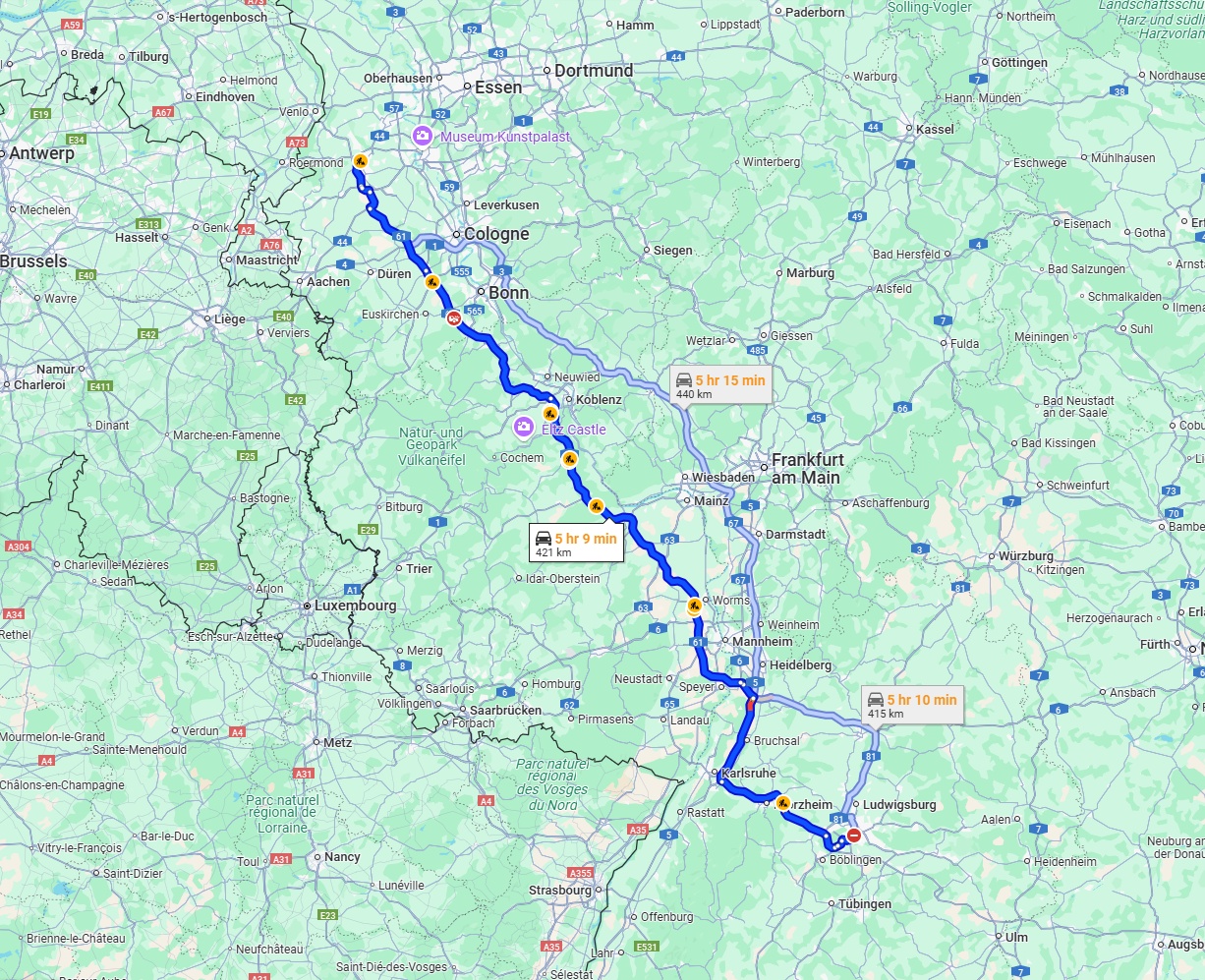 Anreise von Stuttgart Zu Mönchengladbach Über via A61