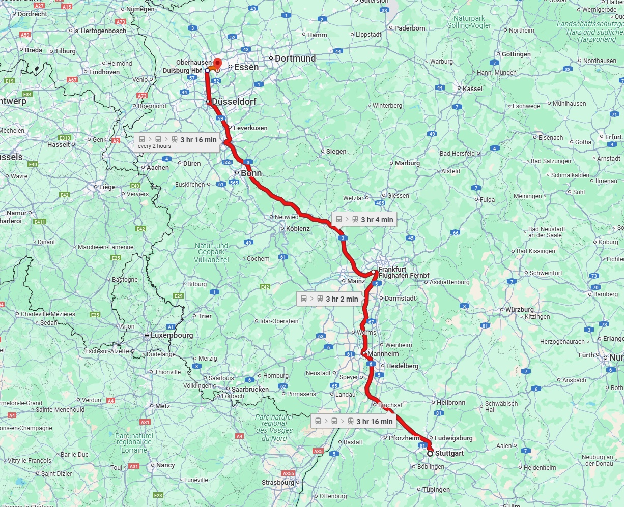 Anreise von Stuttgart Zu Mülheim an der Ruhr Über 