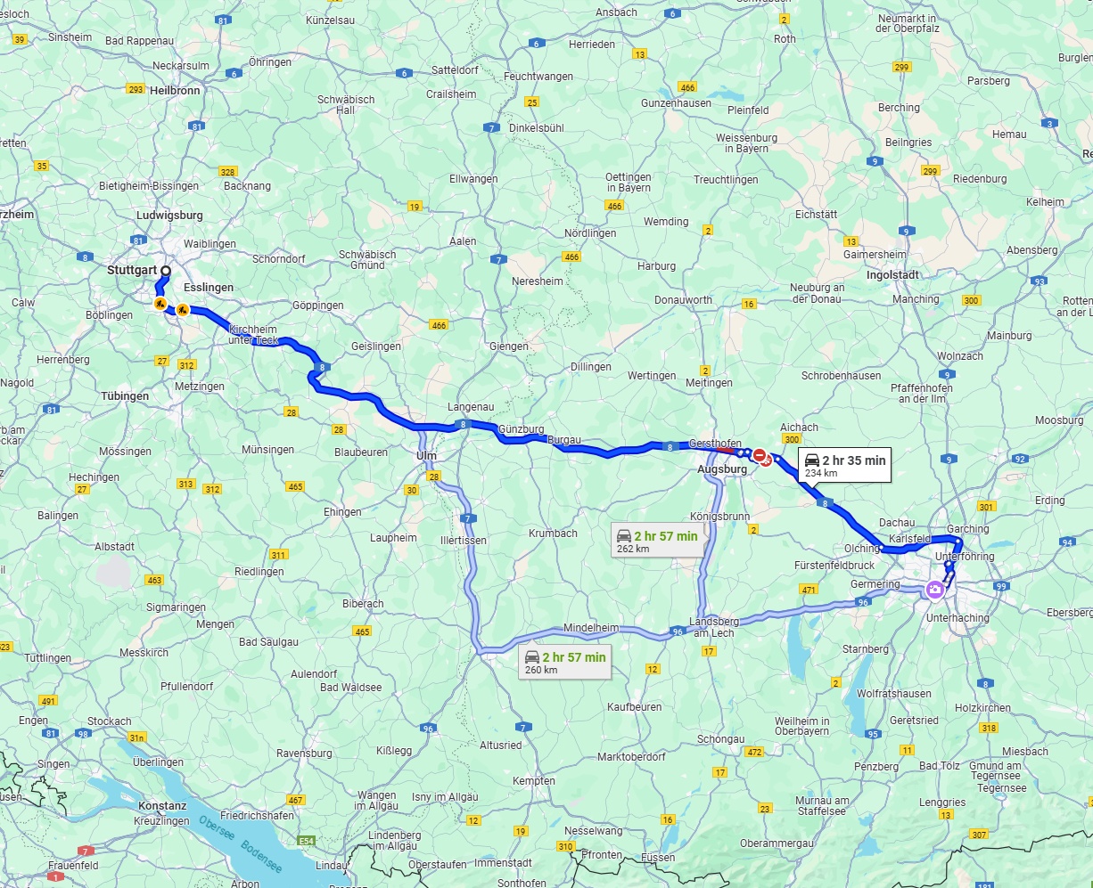 Anreise von Stuttgart Zu München Über via A8