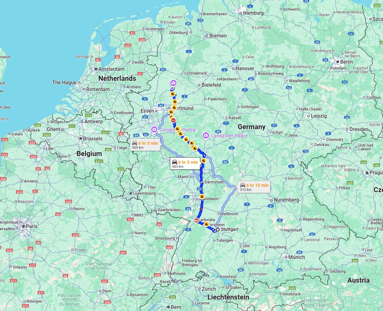 Anreise von Stuttgart Zu Münster Über via A5 and A45