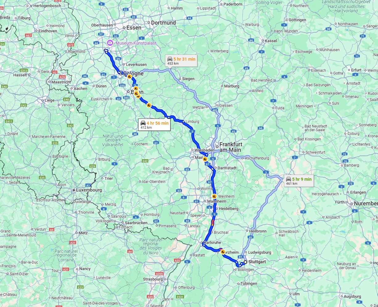 Anreise von Stuttgart Zu Neuss Über via A5 and A3