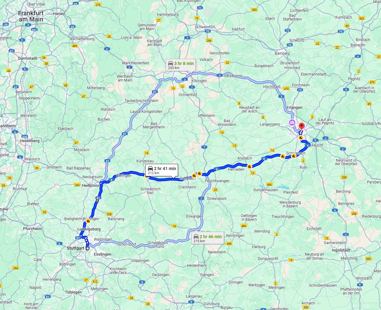 Anreise von Stuttgart Zu Nürnberg Über via A6