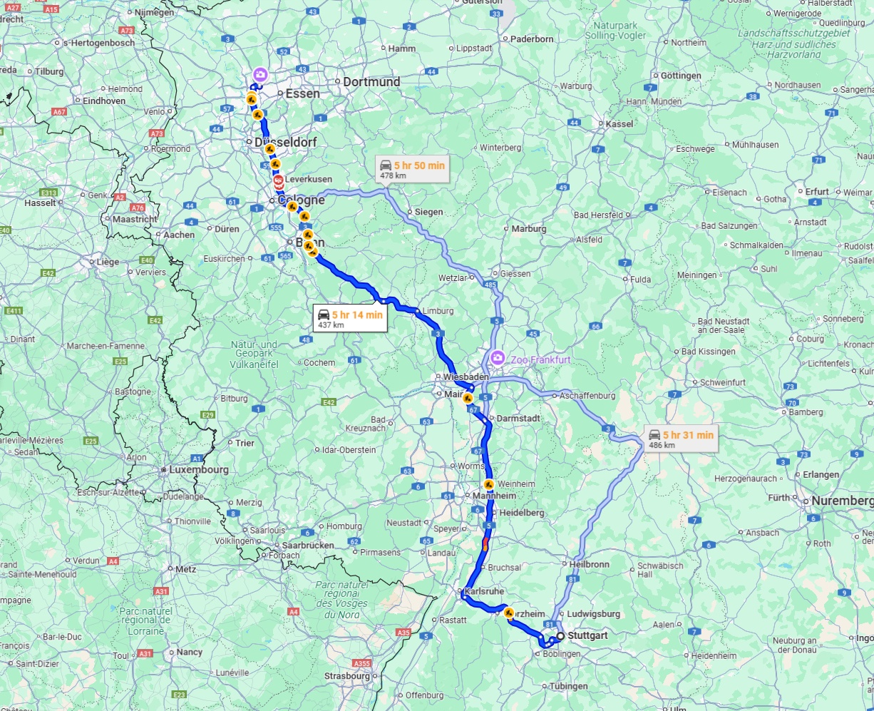 Anreise von Stuttgart Zu Oberhausen Über via A3