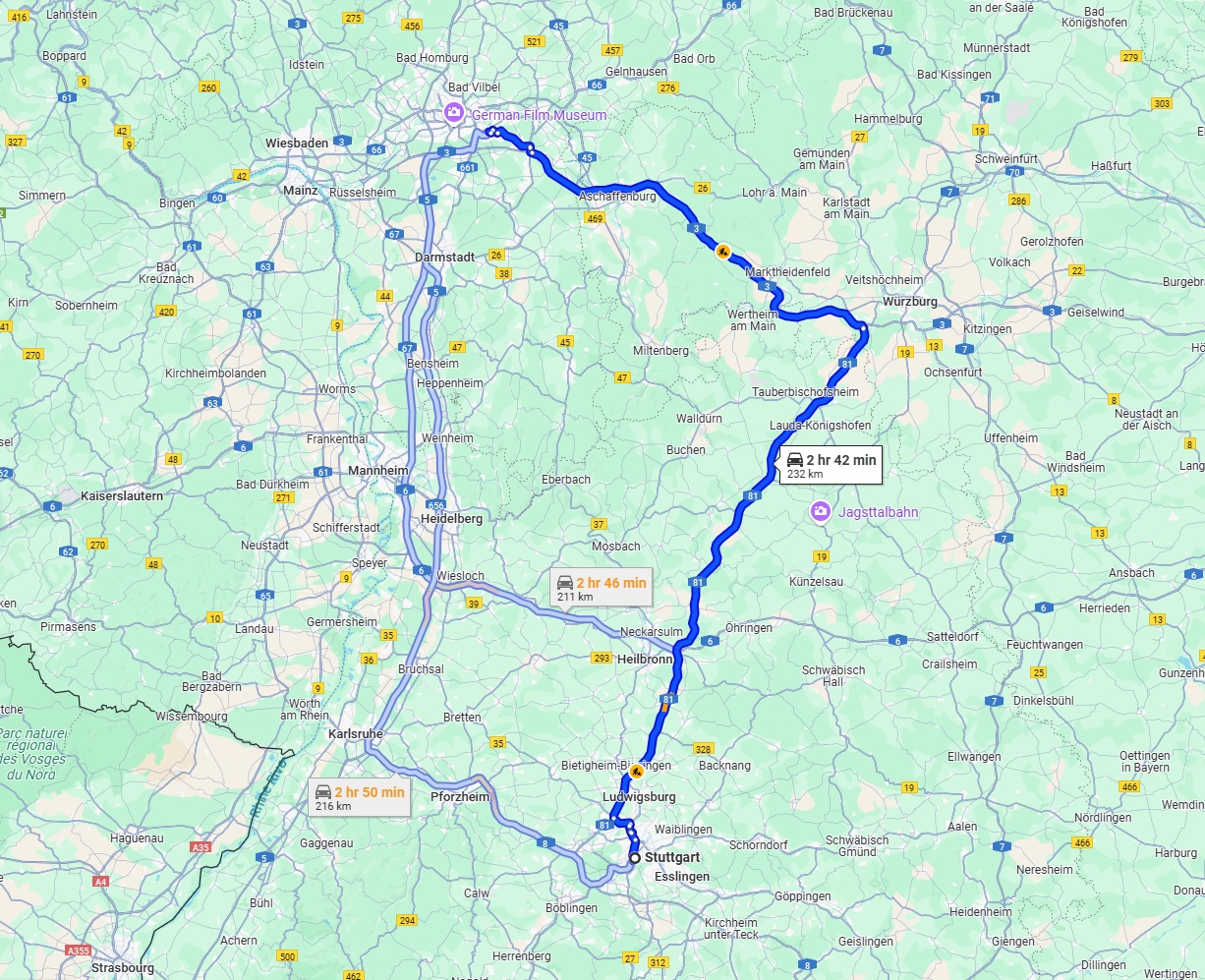 Anreise von Stuttgart Zu Offenbach am Main Über via A81 and A3