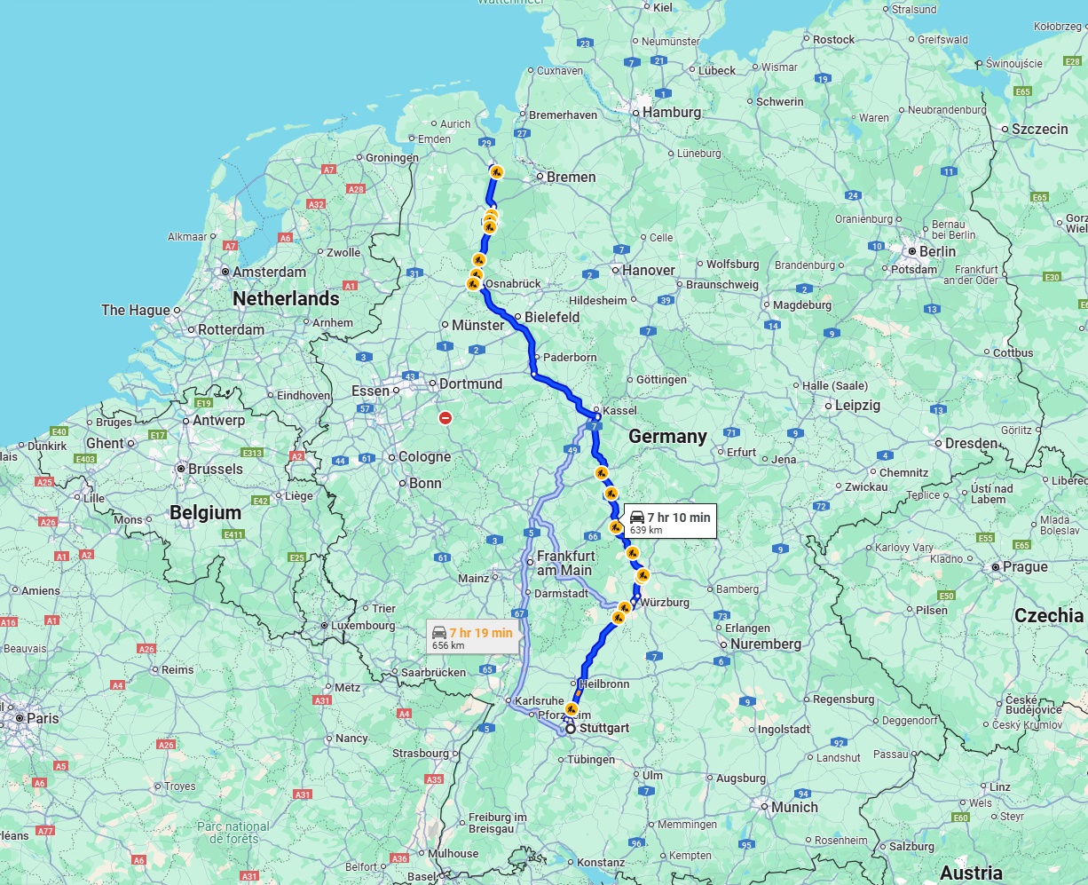 Anreise von Stuttgart Zu Oldenburg Über via A7