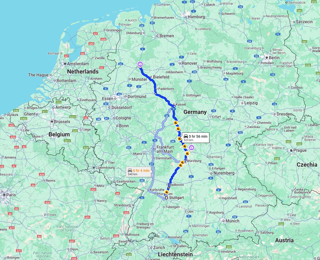 Anreise von Stuttgart Zu Osnabrück Über via A7