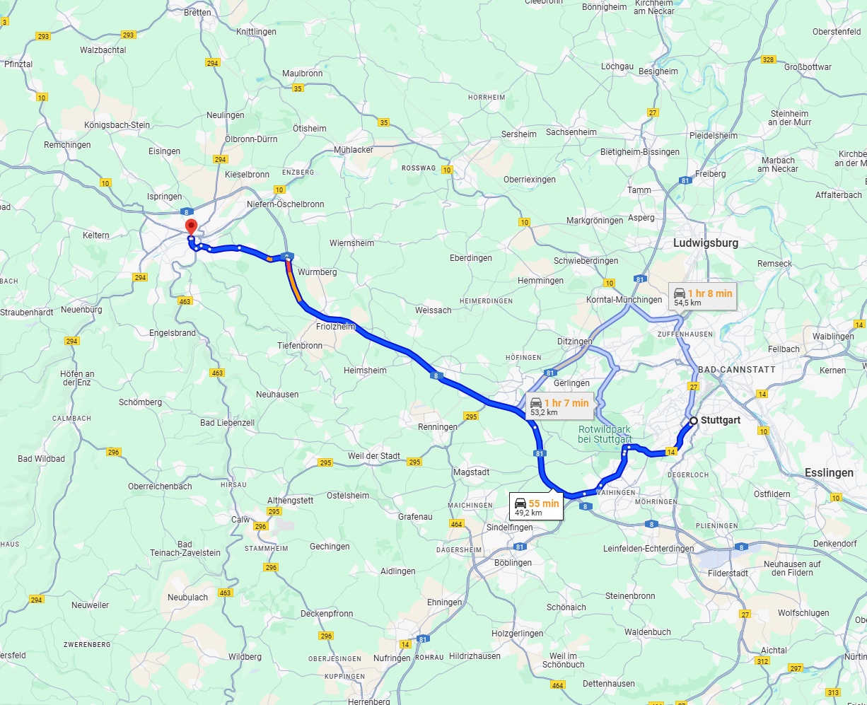Anreise von Stuttgart Zu Pforzheim Über via A8