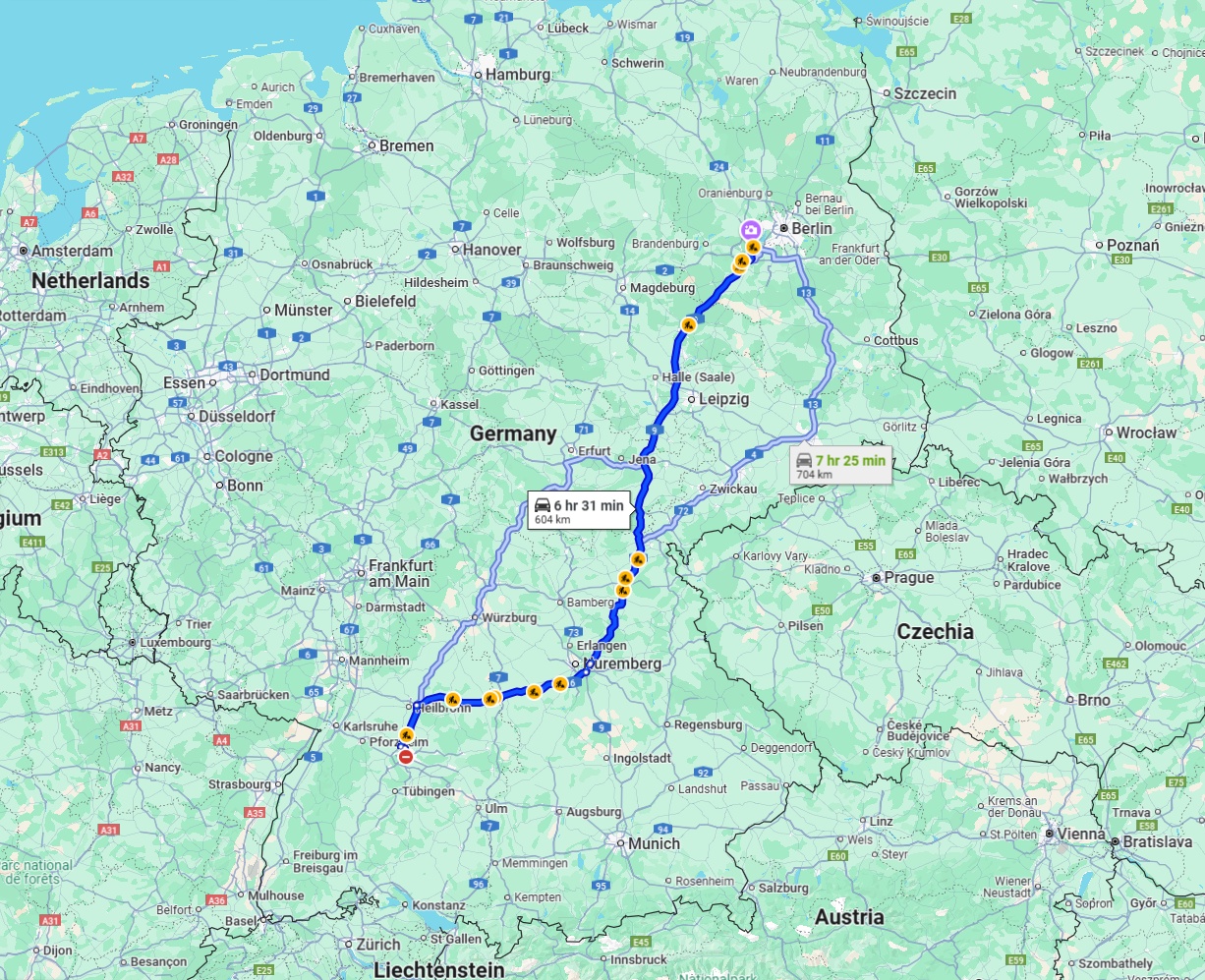 Anreise von Stuttgart Zu Potsdam Über via A9